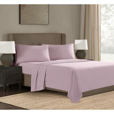 Imagem de Frye Conjunto de lençóis King com bolso profundo de algodão e poliéster, 55% algodão/45% poliéster, rosa, todas as estações, tamanho adulto, certificado Oeko-TEX