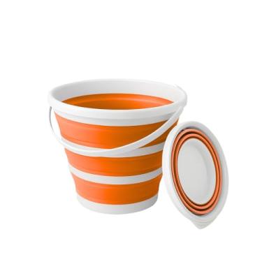 Imagem de Balde Retrátil 5L Silicone Dobrável com Alça Ergonômica Multiuso Flexível Limpeza Geral 5 Litros Pescaria Viagem Praia Fácil de Armazenar e Guardar (Laranja)