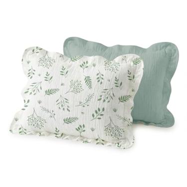 Imagem de Fronhas infantis de musselina com babados 33 cm x 45 cm, pacote com 2, capas de almofada de viagem de algodão musselina respirável com fecho de envelope para bebês meninos, meninas e crianças (folha