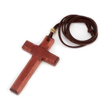 Imagem de Cruz Parede Cristã em Madeira, 8,3 cm de Espessura para Decoração de Parede Acompanha um Colar Removível para Oração Manual,Presente Cristão Decoração Casa