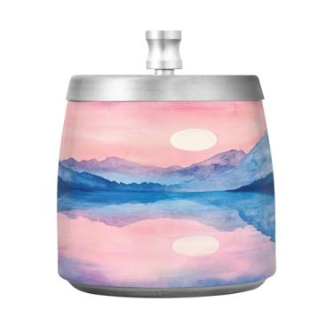 Imagem de SEHANY Cinzeiro Majestic Mountain Peak com tampa para cigarros, à prova de vento, sem fumaça, aço inoxidável, cinzeiros para uso interno e externo, grande, inodoro, para fumantes, decoração de