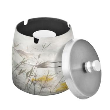 Imagem de Blueangle Cinzeiro de garças brancas com tampa para cigarros, à prova de vento/chuva, aço inoxidável, sem fumaça, inodoro, cinzeiro para uso interno ou externo (416)