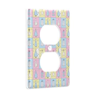 Imagem de Blueangle Placa de parede de tomada dupla para árvore de Natal, tamanho padrão, placas de cobertura de tomada elétrica de 1 gangue para decoração de quarto de escritório em casa, 12 x 7 cm (40)