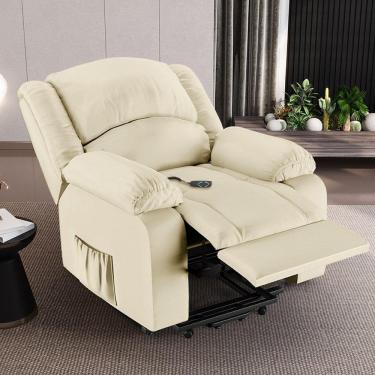 Imagem de Poltrona Do Papai Reclinável Melim Elevação Lift Elétrico Sintético Pu Fh1 - D'rossi Cor Bege