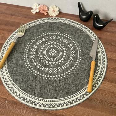 Imagem de Jogo Americano Redondo Sousplat Mandala 37cm Estilo Juta Rústico Lavável Mesa Posta Decoração Boho (4, Cinza)
