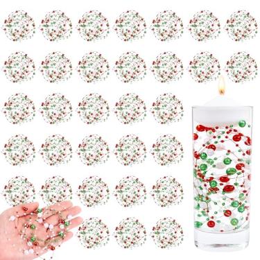 Imagem de NUKAYAI 30 peças de contas flutuantes artificiais para centro de mesa, enchimento de vasos, branco/vermelho/verde escuro, pérolas flutuantes falsas para vasos, aniversário, festa de Natal, casamento