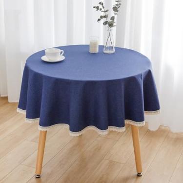 Imagem de Wuluwala Toalha de mesa redonda de tecido decorativo de cor sólida de 99 cm, toalha de mesa de linho de algodão com acabamento em renda, resistente a manchas, capa de mesa de jantar para cozinha, café