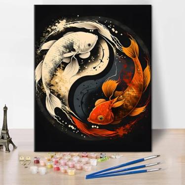 Imagem de TUMOVO Pintura por Números para Adultos Iniciantes, Símbolo Yin Yang com Peixe Koi Tinta por Números Kits de Pintura Infantil por Números Kits de Pintura Acrílica DIY Tinta por Números para Crianças Iniciantes, 40,6 x 50,8 cm
