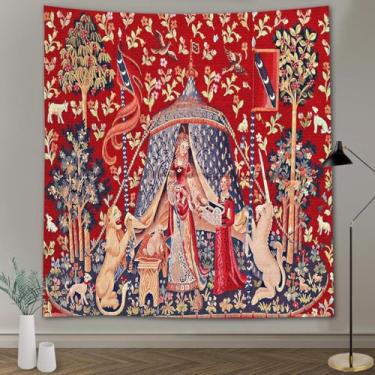 Imagem de FEASRT Tapeçaria real europeia unicórnio com leão, flanela macia grande de 102 x 76 cm, para quarto, sala de estar, dormitório