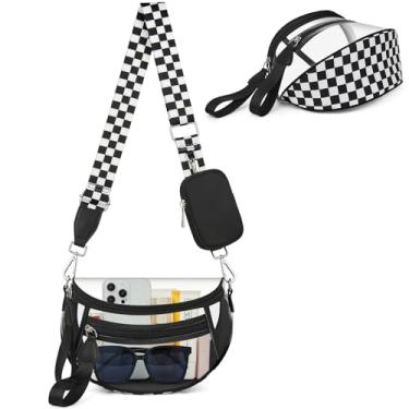 Imagem de MIVELOYA Bolsa transversal quadriculada transparente para eventos em estádios, bolsa transparente para mulheres, esportes de concerto, com bolsa de moedas RFID, Branco e preto, Large, Casual