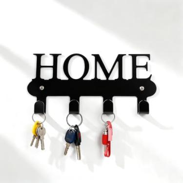 Imagem de Porta-chaves decorativo montado na parede com 4 ganchos, organizador de chaves de metal para entrada, porta da frente, corredor, escritório, símbolo de casa