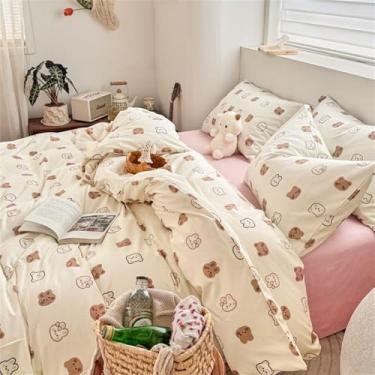 Imagem de XLCZMYL Jogo de cama de dinossauro para meninas e meninos 2025 jogo de lençol de solteiro com desenho animado de capa de edredom sem enchimento, 3, 150 x 200 4 peças