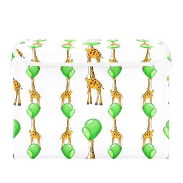 Imagem de xigua Cestos de armazenamento de girafas com tampas e alça de transporte, caixas de armazenamento dobráveis organizadores recipientes cestos cubo com capa para casa, quarto, armário, escritório