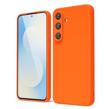 Imagem de oakxco Capa para celular Samsung Galaxy S25 FE de silicone líquido, gel de borracha macia e fina para mulheres e homens, capa simples de TPU liso fosco liso com capa de câmera, laranja neon