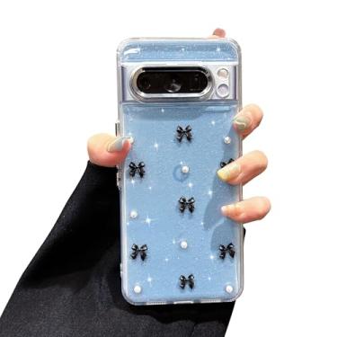 Imagem de EYZUTAK Capa para Google Pixel 8 Pro, capa de telefone com laço 3D com glitter fofo e brilhante com laço transparente design estético capa protetora fina macia durável TPU transparente para mulheres