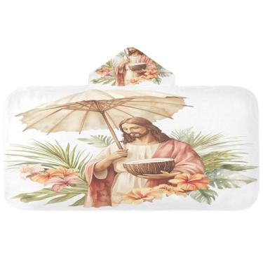 Imagem de Burbuja Toalha de banho com capuz tropical de coco para crianças, toalha de praia de pelúcia macia absorvente para chá de meninas e meninos 3-10 anos, 61 x 127 cm