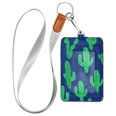 Imagem de Burbuja Porta-crachá de couro com cordão, etiqueta de identificação de cacto com 1 janela transparente para identidade e 2 compartimentos para cartão para escritório, enfermeira, professor, médico