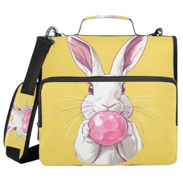 Imagem de Burbuja Pasta de fichário rosa coelho com zíper com 3 anéis com lixa expansível e alça de ombro para laptop de 13 polegadas, vários bolsos para trabalho de escritório