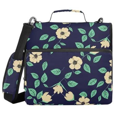 Imagem de Burbuja Pasta de fichário floral com zíper com 3 anéis com lixa expansível e alça de ombro para laptop de 13 polegadas, vários bolsos para trabalho de escritório