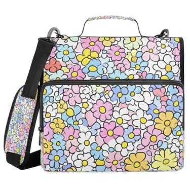 Imagem de STAYTOP Fichário de 3 anéis com zíper de flores pastéis pequenas com alça de ombro, anéis D de 3,8 cm, material escolar e de escritório