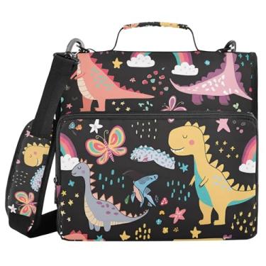 Imagem de xigua Fichário com zíper de dinossauros de desenho animado com alça de ombro e alça para transporte fácil, fichário de 3 anéis para escola, painel de expansão e arquivo expansível