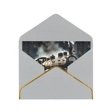 Imagem de Cartões comemorativos impressos com locomotiva a vapor para todas as ocasiões, convites de festa de aniversário de casamento, 12,7 x 15,2 cm
