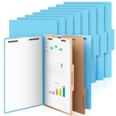 Imagem de AmazingSpark 12 pastas de classificação, tamanho legal, 2 divisórias, pasta de arquivo com expansão, 2 pinos, fixador, organizador de arquivos de escritório, para escola, hospitais, casa (azul claro)