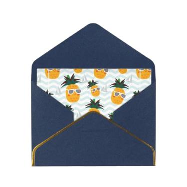 Imagem de SKKNT Cartões de felicitações bonitos com estampa de abacaxi para todas as ocasiões, convites de festa de aniversário de casamento, 12,7 x 15,2 cm