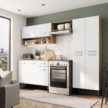 Imagem de Cozinha Compacta Arizona Classic Carvalho Com Branco Carraro - MÓVEIS 