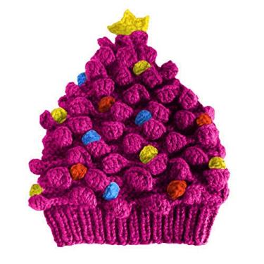Imagem de BIBITIME. Gorro de malha com estrela de árvore de Natal boné de Papai Noel colorido para adulto/criança (rosa, adulto)