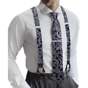 Imagem de Conjunto de suspensórios masculino Barry.Wang, elástico tipo Y com gra