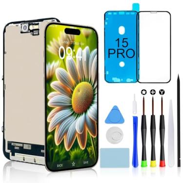 Imagem de Brinonac Kit de substituição de tela para iPhone 15 Pro, tela LCD de 6,1 polegadas, conjunto de montagem de moldura digitalizadora de tela sensível ao toque 3D com ferramentas de reparo, adesivo e