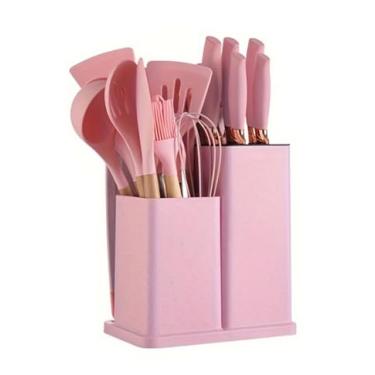 Imagem de Kit Profissional 19 Peças Utensílios de Silicone (Rosa) – Antiaderentes e Resistentes ao Calor – Perfeitos para Cozinhar sem Arranhar Panelas – Completo para Cozinha