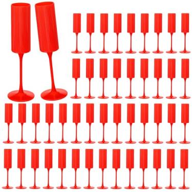 Imagem de Pacote com 48 taças de champanhe, taças de vinho de plástico de 170 g - reutilizáveis, elegantes para recepção de casamento, aniversário, brindes, festas - Taças de Mimosa vintage com haste longa