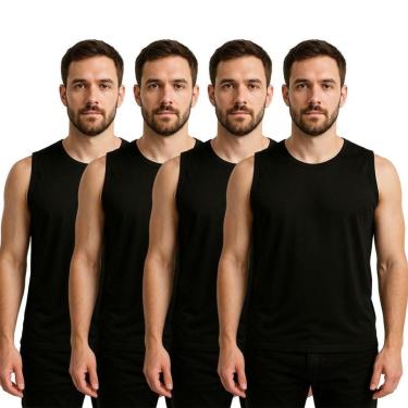 Imagem de Kit 4 Camisetas Regata Masculina Lisa Dry Academia Fit-Masculino