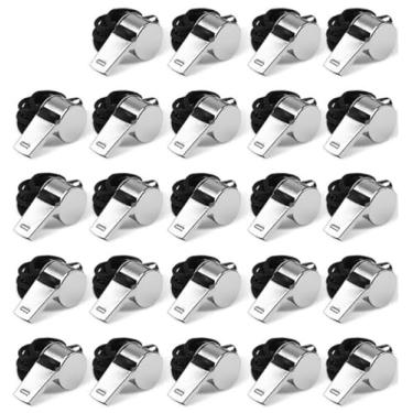 Imagem de NEATABY Apitos de aço inoxidável para esportes ao ar livre com cordões, apitos de som alto portátil para treinadores, árbitros, emergências, 24 peças