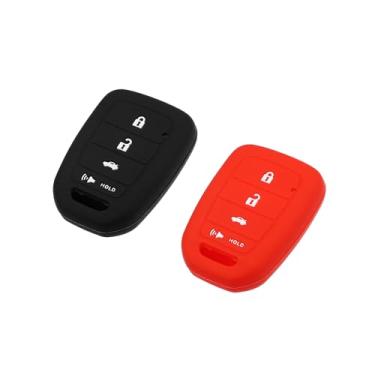 Imagem de VekAuto Smart Key Fob Capa protetora de 4 botões para Honda Civic Accord Crosstour CR-V HR-V silicone preto vermelho (pacote com 2) acessórios automotivos
