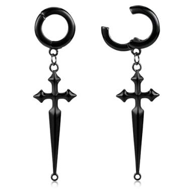 Imagem de DOEARKO 2 peças de tampões de orelha cruzados de aço inoxidável 3 mm (8G) brincos leves para orelhas esticadas, hipoalergênicos, medidores de orelha pendentes com esticadores de pingente de cruz