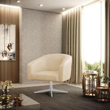 Imagem de Poltrona Sala Decorativa Stella Giratória Cromada Sintético Pu Bege D03 - D'rossi