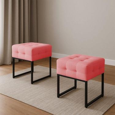 Imagem de Puff Sala Decorativo Industrial Kit 2 Elisa Suede D03 - D'rossi Rose