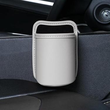 Imagem de Caixote do lixo para carro de 14 x 10 cm - Recipiente de armazenamento de veículo com design de encaixe (branco)