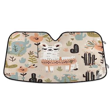 Imagem de Capa de para-brisa bege e branca de cacto do deserto, alpaca para para-brisas de carro, acessórios de carro de verão