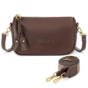 Imagem de Kiss Sea Bolsa tiracolo pequena para mulheres, bolsa de ombro de couro vegano com 2 alças removíveis, bolsa transversal moderna, Marrom