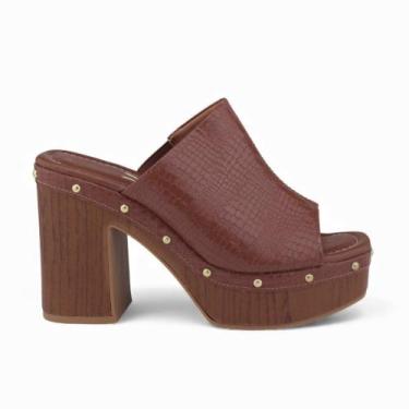 Imagem de Tamanco Feminino Vizzano Salto Bloco com Plataforma, 37, Camel