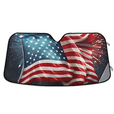 Imagem de Bandeira de dia e fogos de artifício persianas de janela de carro para-brisa frontal, proteção solar UV persiana dobrável para janela de carro, para para-brisas de carro