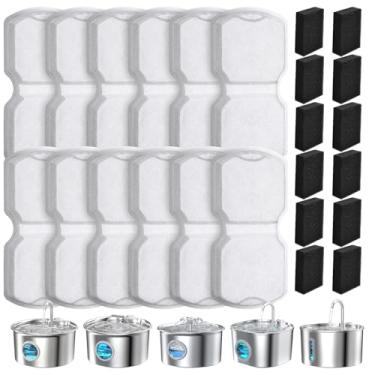 Imagem de Filtros de fonte de água para gatos, pacote com 12 filtros de substituição para animais de estimação com 12 esponjas para aço inoxidável