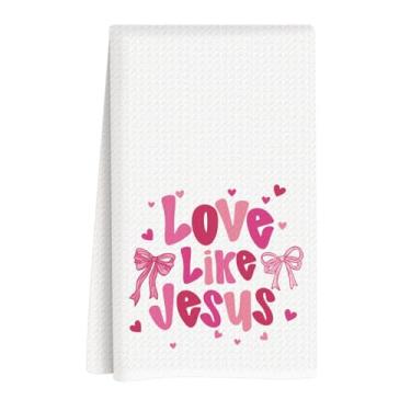 Imagem de Toalhas de cozinha para o dia dos namorados, decorações de dia dos namorados, presente para ela, namorado, namorada, laço coquete rosa, toalhas de prato cristãs de Jesus, presentes de casamento de