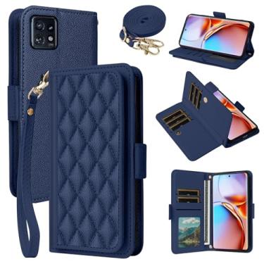 Imagem de Dibosom Capa carteira para Motorola Edge+ Plus 2023/Edge 40 Pro 5G/Moto X40 Argyle com alça de pulso/ombro compartimentos para cartões, bolsa flip, suporte para cartão, minimalista, capa de celular