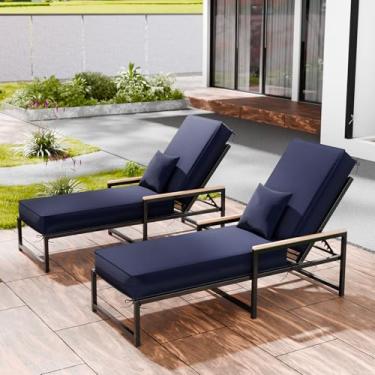 Imagem de Almofadas de espreguiçadeira ao ar livre, 203 x 66 x 15 cm, à prova d'água e resistente ao desbotamento, almofadas para cadeiras de pátio com capa removível, almofada para espreguiçadeira com alça e