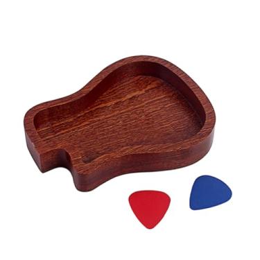 Imagem de Toddmomy Estojo de palheta de guitarra acústico sortido suporte de palhetas de baixo acessórios estojo de guitarra bandeja de guitarra legal recipiente de armazenamento de guitarra marrom madeira cor